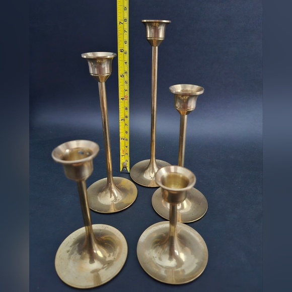 Set of 5pcs-Vintage Brass Candlesticks Holders, Brass Home decor, shelf decor - Picture 10 of 10